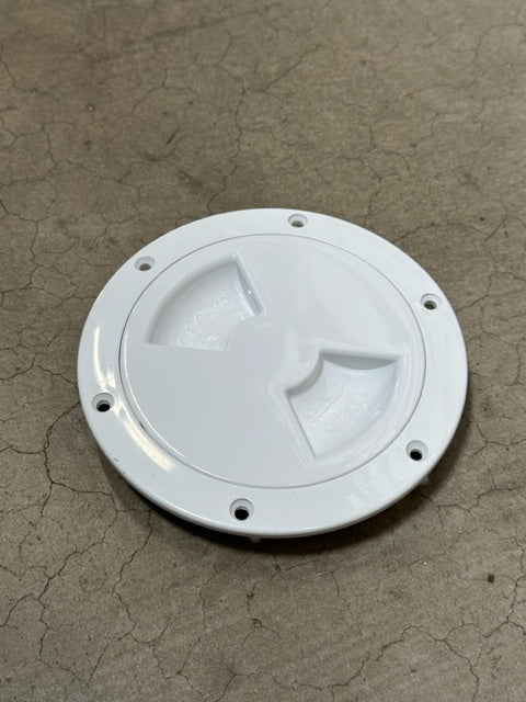 Port Flat 4" Screw with Lip White
Murrays Part# 001-1191WH
4" Access Port With Lip
Two piece screw-in 4" Access Port includes one deck ring and one lid. The deck ring is designed to install on a flat surface. The lip accommodates a Cat Bag (sold separately). This hatch is used on the flat locations on forward part of Nacra hull and has been used on Hobies and Prindles as well. Does not include hardware, hardware options shown in the related items section below.
Flat Access Ports
The