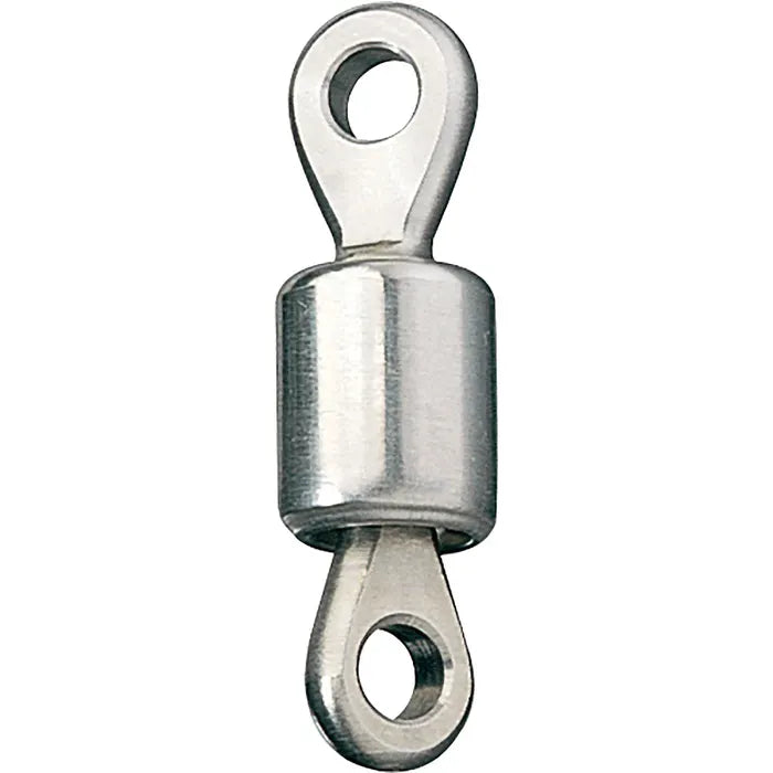 Ronstan Eye & Eye Swivel
Murrays Part# 21-0078
This ball bearing swivel by Ronstan has lower friction and higher working loads than non-ball bearing versions. It is used in conjunction with blocks and rigging systems to provide articulation and rotation. Not suitable for high-speed rotating applications.