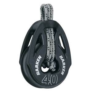 The Harken 2149 40mm T2 tie-on block eliminates the need for shackles, posts, swivels, etc. It is ultra-lightweight and sized like a bullet-block.