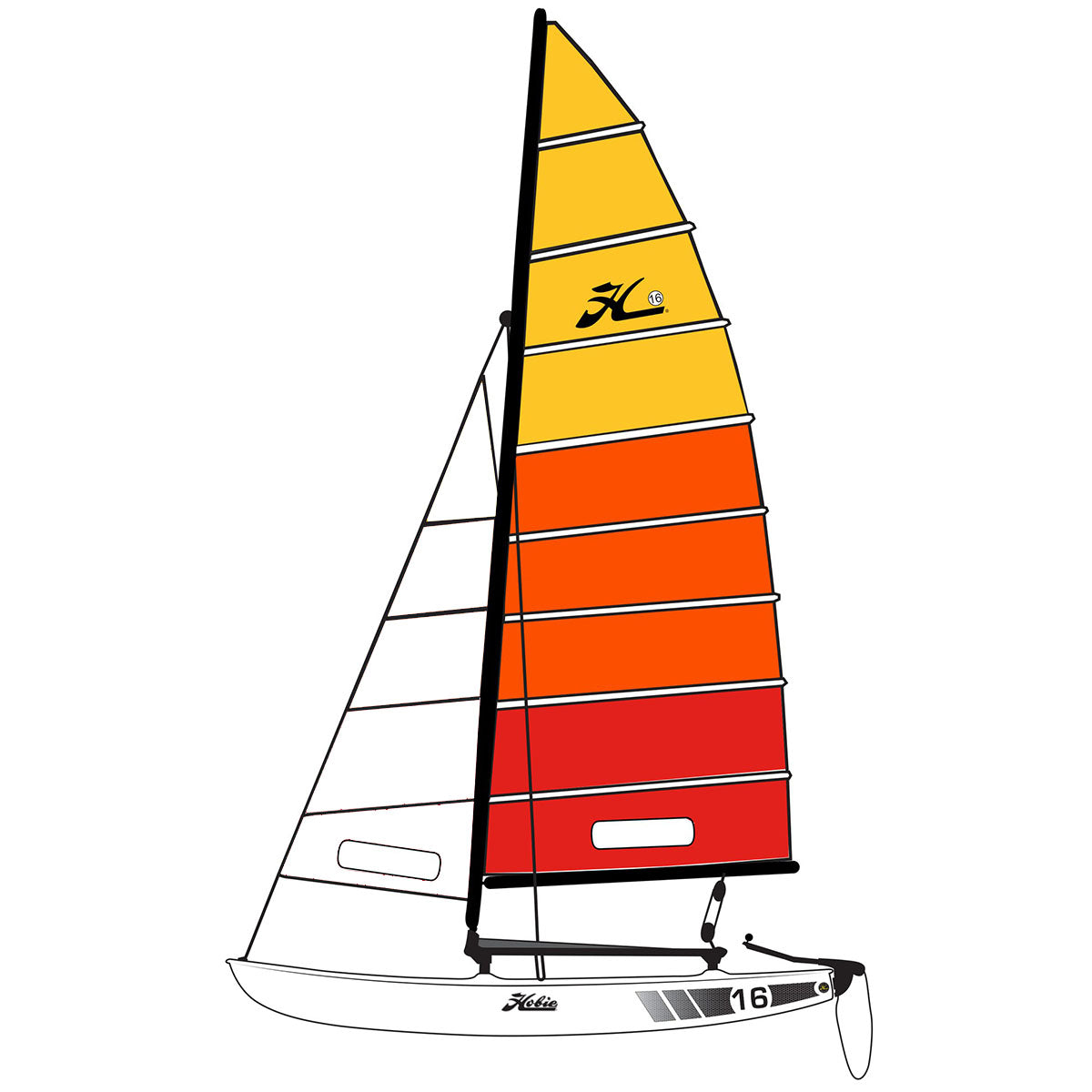 H16 Mainsail (Zephyr)
Murrays Part# 50-209920601
Zephyr mainsail for the Hobie 16. One of our most popular color options!
Hobie 16 class approved mainsail
Made from heavy 6 oz Dacron
Includes a sail bag
Battens sold separately
Comes with a sail number preinstalled
Hobie Part# 209920601
