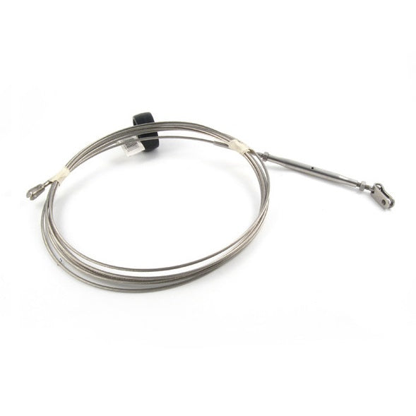 H18 Diamond Wire with Turnbuckle
Murrays Part# 002-0494-40C
Diamond wire for one side of a Hobie® 18 or 21SC is constructed with 1/8" 1x9 bare wire, stainless fork, jib roller and turnbuckles.
Also used on the the Hobie 21SC is sometimes confused with the H21SE (Special Edition). Please note that the H21SC is differentiated by its 8.5' beam, front tramp and Hobie® 18 rigging.