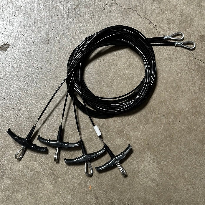 Nacra 5.7 Double Trapeze (4 handles)
The Murrays Double Trapeze is a set of 4 black or white coated trap wires with 4 handles for double trapezing. A single thimble per pair of handles eliminates clutter at that mast connection.
Order shock cord, harness loops and adjustment kits separately.
A complete trapeze system requires the following:
Harness loop - Can't Miss Ring or Dogbone
Trap Shock Cord
Trap Adjustment kit
Sailing Harness
Trapeze adjustment kits (#001-1121, 001-1130 or 001-1140, purchased se