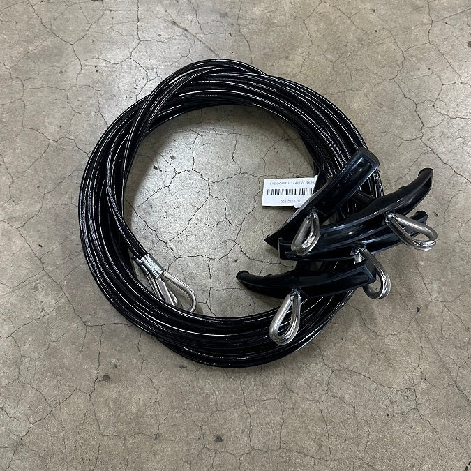 H-16 TRAPEZE WIRE SET
The Murrays H-16 Trapeze Wire Set is available in 2 colors White and Black PVC Coated 316 stainless steel wire.  Available in 2 Sizes: "Single - 2 handles", which includes one handle per side of the boat and "Double - 4 handles" which includes 2 handles per side of the boat. Each pair is single continuous 3/32″ (1×19) coated wire with two handles for trapezing. A single thimble at the top eliminates clutter.
Murrays Hobie 16 Trap Wires are 16′ 8″ Pull to Pull
