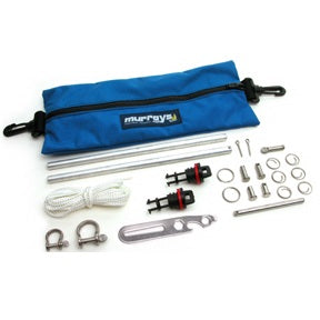 Spare Parts Kit: H18
Murrays Part# 001-4221
Why lose a weekend of sailing due to a missing part? Stored in a 5" x 12" zippered pouch, this kit for Hobie® 18 contains the most frequently lost and needed items. Includes shackle tool, two drain plugs with gaskets, aluminum rudder pins, clevis pins and rings kit, 3/16" bow shackle, 1/4" bow shackle and batten tie strings. Pouch comes in assorted colors. Compare to Hobie Cat® #30307.