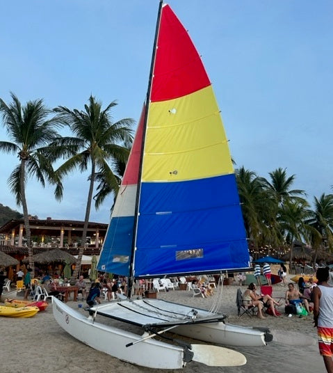 Murrays Red, yellow, blue Hobie 16 main sail by Hyde