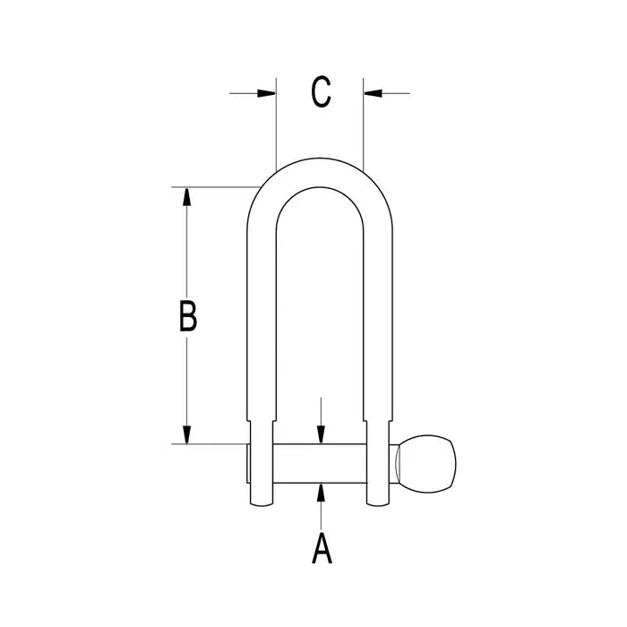 RONSTAN STAINLESS STEEL LONG D SHACKLE, 1/4" PIN, COINED HEAD
