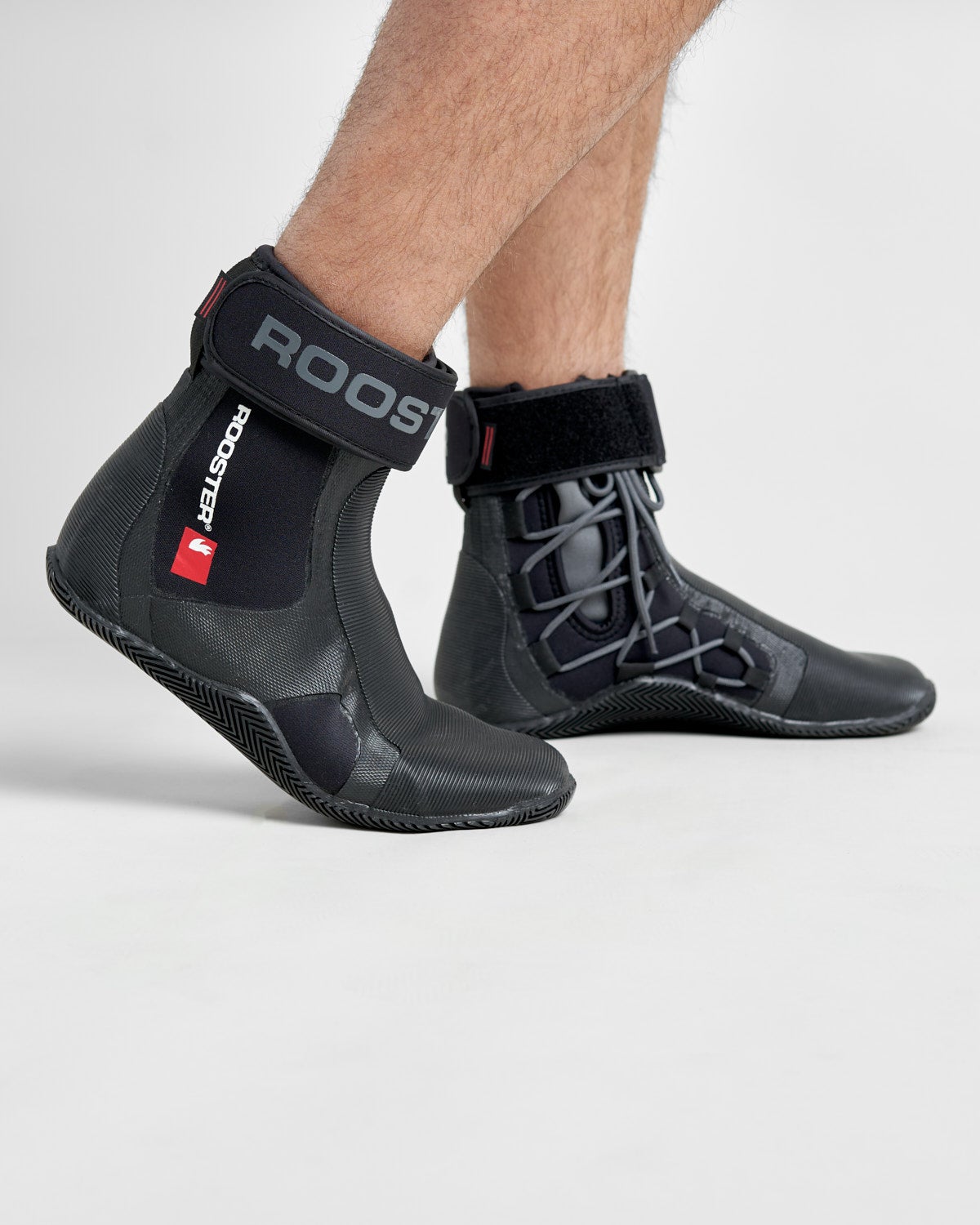 The Pro Laced Boots (made from 4mm lined neoprene) have been developed to give the wearer ultimate support for hiking and trapezing. The wrap-around ribbed sole (also with 4mm lined neoprene inside) offers protection combined with superior grip, which blends over the top of the boot into a super grippy compound providing extra padding and hiking security where you need it most.