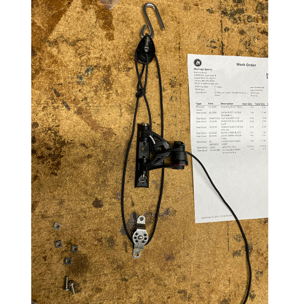 Downhaul Kit 3:1 Wave
Murrays Part# 001-2029
This is a HCA and Formula Wave Class Legal downhaul kit. The Hobie Wave is a simple boat, and this simple kit helps make downhaul adjustments quick and easy. Installs in minutes with a Philips head screw driver.
This can also be an intermediate downhaul kit for the H16 for recreational use, it's not class legal for HCA racing.