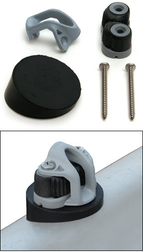 Mini Cam Kit for Elliptical Surface
Murrays Part# 001-0112
Mount a mini cam cleat, in any orientation, on almost any elliptical surface. Fits most elliptical surfaces: Hobie®, Nacra, Prindle masts and most others; Hobie and Prindle main beams, etc. You drill holes in the pad to suit your desired line/cleat orientation.