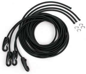 The Hobie 18 Trapeze Shock Cord is an absolute necessity because it keeps the trapeze system in place and ready for hook-up. On this kit for Hobie® 18, one hook connects to either the thimble on the trapeze wire or the adjustment line, then runs through the hull fairlead and through the eyestrap under the lip of the hull near the bow or stern for crew and skipper trapeze lines respectively. The 3/16" shock cord stretches more and slides through ferrules better than larger diameter shock cord. Includes four
