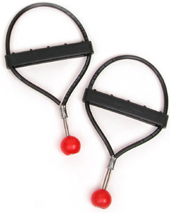 Key-Ball Can't Miss Connector 
Murrays Part# 001-0142
Can't Miss handles are designed to allow the sailor to hook-up without even looking at the trapeze hook. This lightweight, extra-wide hook-up ring has a center-hold handle with molded finger ridges. Double swaged 1/8" (1x19) wire is color-coated with high pressure nylon tubing. Use this pair of connectors with Carbon Key-Hole Buckle (#01-0311), sold separately.