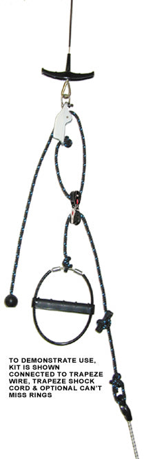 Murrays Part# 001-1130
Adjustable on the fly and there is no need to cut your trapeze wires for installation! This simplified version of the Hi-low Trapeze Kit utilizes a lower profile block system without the intermediate handle, so there is no need to shorten the trapeze wires. Includes V-jam cleats, back-to-back Ronstan bullet blocks, rope locks and line. Does not include trapeze rings. We suggest purchasing Can't Miss Rings (#01-0124) to supply a handle down low when needed. Order shock cord separately