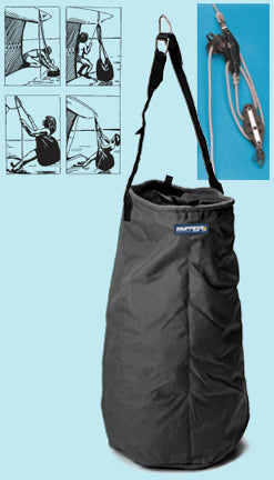 Big Bag Cat Righting System
Murrays Part# 001-3280
Our Cat Righting Big Bag System is a must for solo or lightweight crews to feel confident being able to right a capsized catamaran. It is powerful enough to right bigger cats without loosening shrouds. and is easy to install with no boat modification required. The bag attaches with hook and loop straps under the tramp for easy use and storage. Class legal for racing! Theoretical maximum capacity of the 18" x 32" bag is 250 lbs. The included 4:1 block and