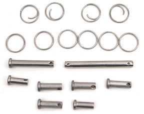 clevis pins with split rings for the standing rig and mast stepping systems of Hobie 17, Hobie 20, or Nacra.
Kit includes 18 pieces: mast hinge pin, clevis pin assortment, and split ring assortment. 
Compare to Hobie Cat #30317.
