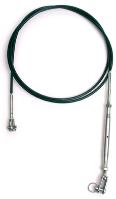 H14 Turbo Jib Block Wire
Murrays Part# 002-0124-80
Jib block wire for Hobie® 14 Turbo is constructed to factory specifications.
Older under tramp version: requires grommets in the trampoline for jib blocks to connect to the Jib block wire thru the trampoline. And also requires a Hobie 14 shroud tang at the base of the shrouds to connect to.
Turbo typically refers to the Hobie Factory Version that features a Hobie Roller furling drum, bridles connect to the drum with forks, and an under tram