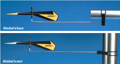 Black Max Wind Indicator
Murrays Part# 008-1295
Durable windvane made for the abuses of dinghy sailing.
Dinghy sailing is more demanding of both sailors and equipment—both can get a beating on the water. The Black Max Dinghy Windvane was built stand by you take the abuse. This compact windvane mounts to the mast or boom to provide constant feedback of apparent wind angle. The needle bearing of the high-impact plastic vane optimizes sensitivity in light air.