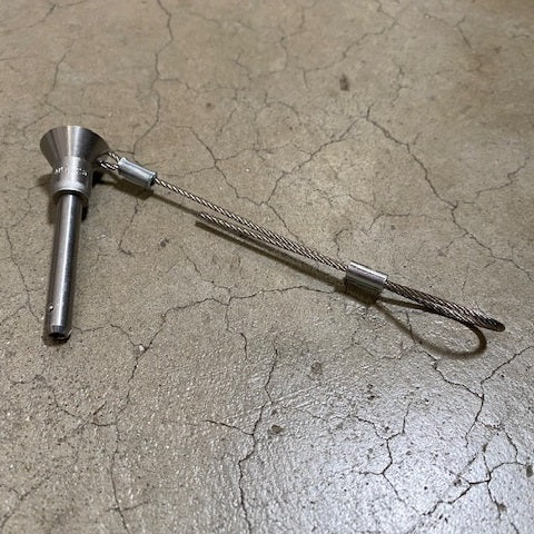 Quick Release Deluxe Pin 1/4 X 1.5 with Lanyard
Murrays Part# 18-4M150L
This quick release pin features a push button on the top that releases 2 spring-loaded balls at the tip that secure the pin in place.
This pin includes a lanyard to help prevent loss of pin. Uses: Hobie 18 mast hinge pin,
Compare to Hobie part#P 20307 PIN, QR 1/4 X 1-1/2 CUP
Upgrade for Hobie 8020181, 8020180, 8020431, 8020430, 8020420, 8020421