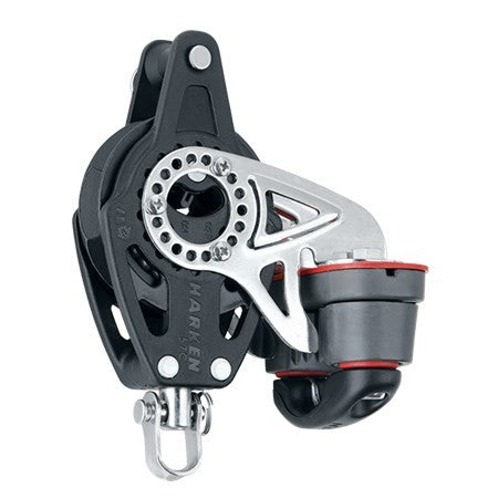 Harken 57mm Ratchet Block - Swivel, Becket, Cam Cleat
Murrays Part# 28-2139
Harken 57mm jib block is great for use on almost all Hobie Cat, Nacra and Prindle. Carbo Ratchets allow sailors to hand-hold loaded lines and offer balance between holding power and controlled easing.
Specifications
Sheave diameter: 2-1/4"
Length: 4-15/16"
Weight: 9 oz
Shackle pin diameter: 3/16"
Maximum line diameter: 3/8"
Maximum working load: 600 lb.
Breaking load: 1500 lb.