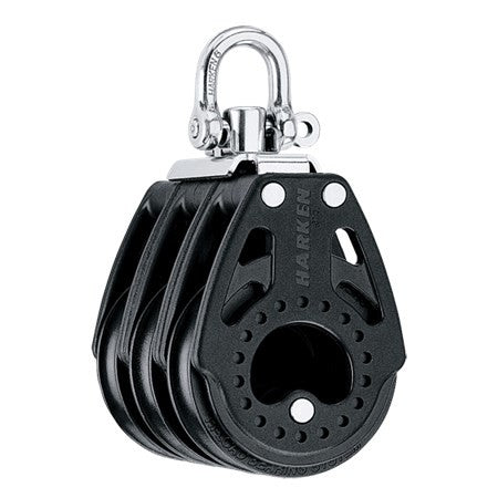 Harken 57mm Triple Block-Swivel
Murrays Part# 28-2604
Harken's low-friction Carbo AirBlock® is lightweight, strong, reliable and affordable. It has an enormous working range, with a very high working load for safe, easy trimming. It has a higher working load than standard blocks, even though it is lighter in weight! Use with #28-2629 base block for a 6:1 carbo low-profile mainsheet system.
Can be used as top block for H16 6:1 mainsheet system or a light air H18 6:1 mainsheet system.