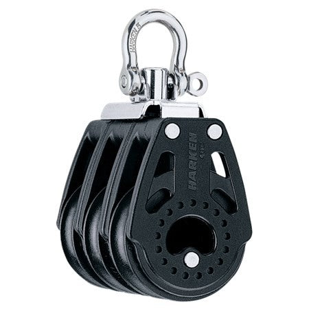 Harken 40mm Triple Block - Swivel
Murrays Part# 28-2640
Low-friction Carbo AirBlocks® are lightweight, strong, reliable and affordable. These small, compact blocks have very high working loads for safe, easy trimming.
This is a fantastic block for a performance AND economical H16 mainsheet system top block. Use it with a 57mm base block for 6:1 performance system.