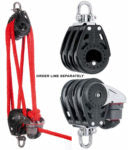 Murrays 57mm Carbo 6:1 Mainsheet System
Murrays Part# 28-61
The Murrays Harken 57mm Carbo 6:1 Mainsheet System is an improved low profile mainsheet system for Hobie 16.  By attaching a fairlead to the back side of the cleat mount the Murrays system does not need a becket on the lower block which makes the system more compact and gives sailors the ability to sheet in farther and or rake the mast back farther before having the mainsheet bottom out and go block to block.