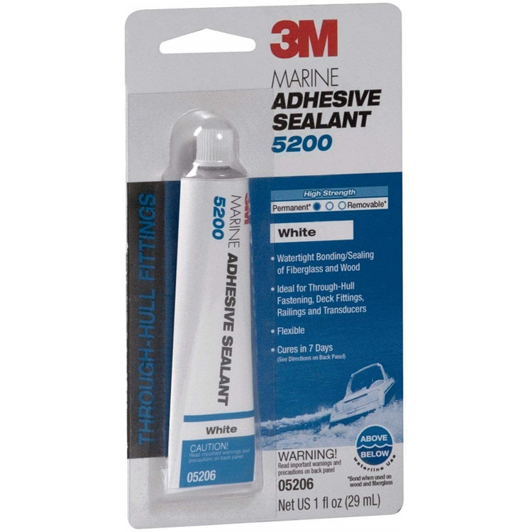 3M 5200 Adhesive Sealant 3oz
Murrays Part# 40-5203
3M 5200 Marine Adhesive Sealant is the preferred choice for sealing masts. It goes on smoothly, won't sag, and remains workable for up to 4 hours. The seal is extremely strong and retains its strength above and below the waterline. The sealant provides incredible adhesion, yet stays flexible after it's cured. It becomes tack-free in 48 hours; completely cures in 5 to 7 days with no shrinkage. Clean up with kerosene or mineral spirits. 3 oz. tube. White.