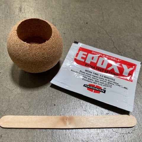 ARRIBA CORK BALL GRIP KIT
Murrays Part# 44-0002
The Cork Ball Grip Kit replaces the stock Arriba, Murrays Aluminum Tiller and Hot Stick end grips. The ball is predrilled, lightweight and makes the hiking stick easier to hold. The inside diameter is 1-1/8". Epoxy adhesive is included. Hobie Cat® item #FXGRIP.
Order epoxy (#00-0002-1) to "caramel-coat" the cork ball handle to make it last longer