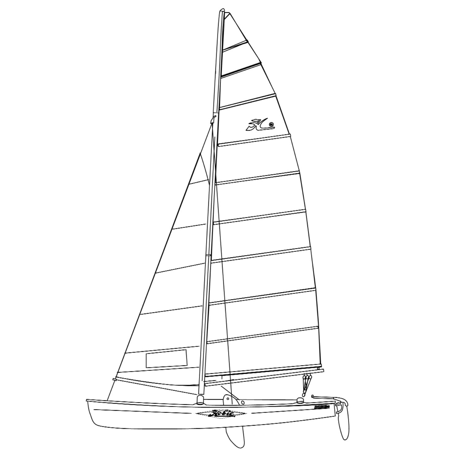 Hobie 18 parts: rigging, lines, rudders, sails, battens, mast base hinge, shrouds, tiller