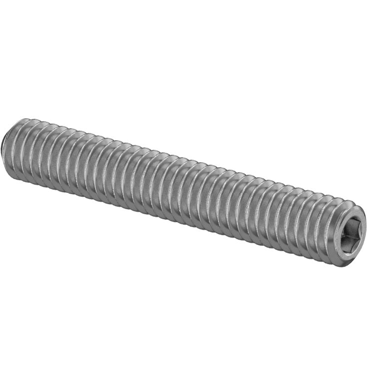 Made from 18 stainless steel these set screws are chemical resistant and may be mildly magnetic. They have a thin edge that digs into the contact surface for a secure hold. Length listed is the overall length.