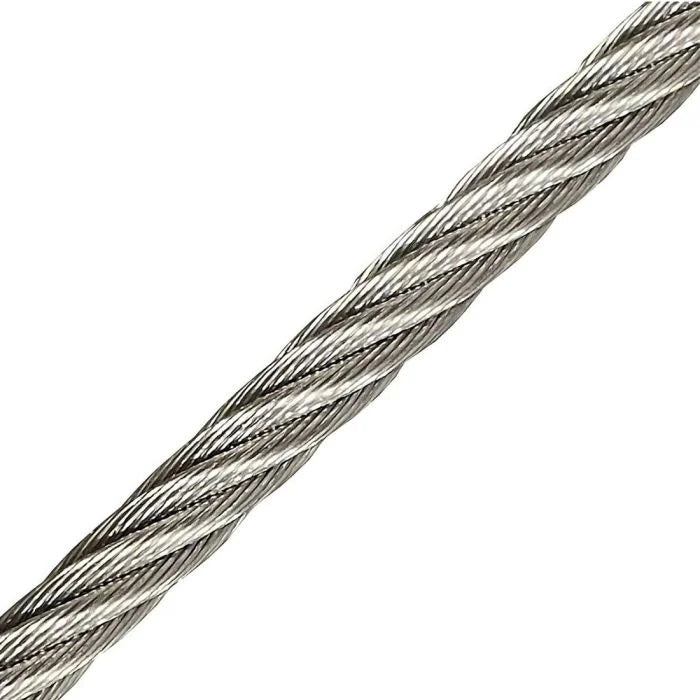 Wire 5/32" 7X19 Bras 304 Stainless Steel
304 stainless steel cable is the industry standard for marine rigging applications due to its high strength and corrosion resistance. 7x19 cable is flexible and ideal for Hobie, Nacra and Prindle halyards.


Features
304 Stainless Steel
Flexible and Low Stretch
Highly Polished for Marine Use

7 groups of 19 strands
Sold by the foot