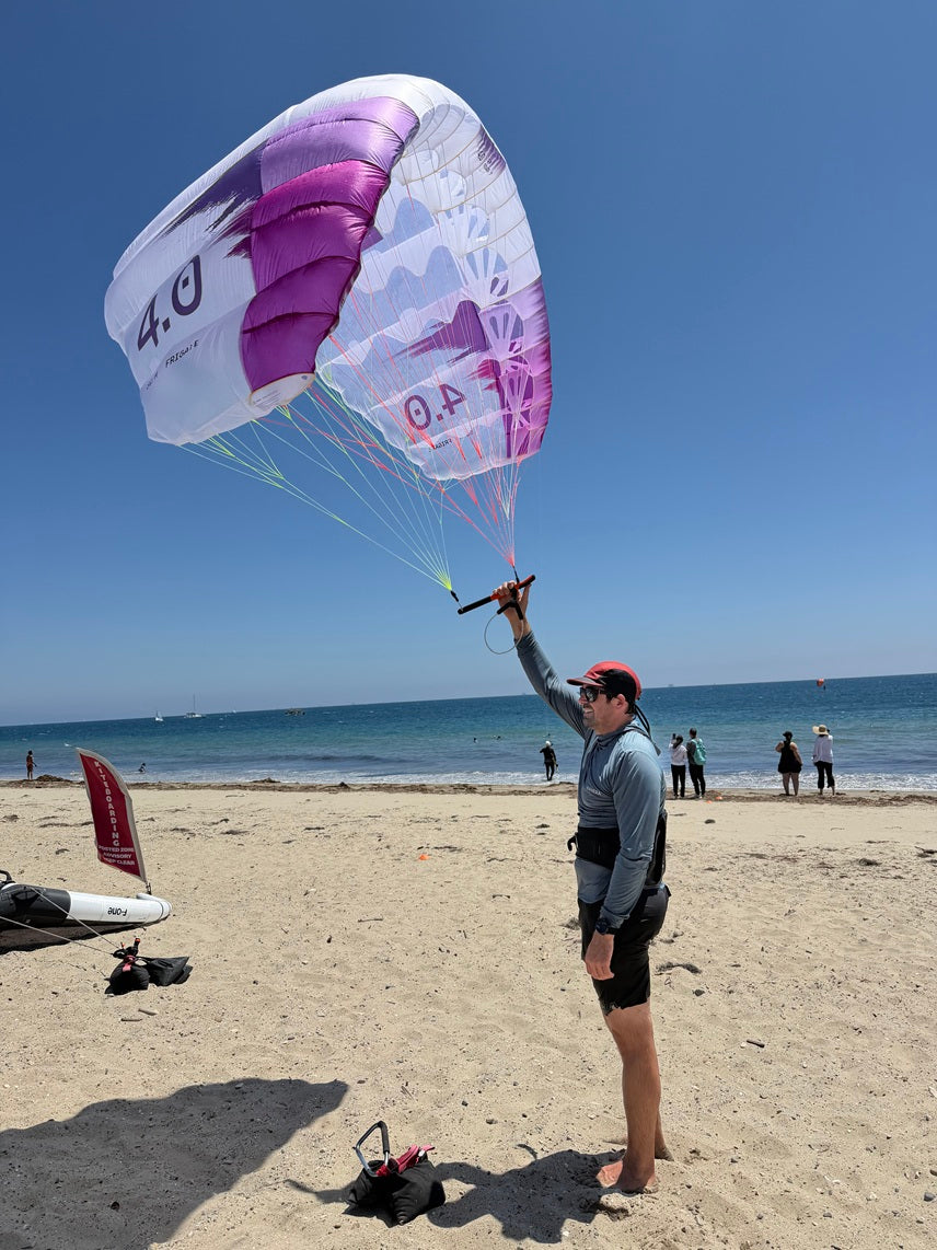 Biily showing off the F-One Frigate V2 at the F-One - Murrays Sports demo in Santa Barbara