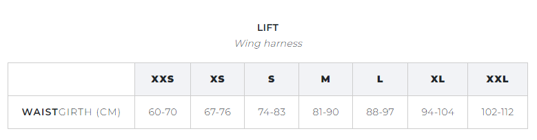 Manera Wing Harness Size CHart