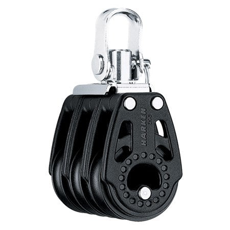 Harken 344 Harken’s compact 29mm Carbo block is extremely strong. This block features a U-lock to hold the swivel in front/side position, or to let it spin freely. The triple’s compact cam arm supports high-load purchases of 5:1 or 6:1.  Specifications:  990 lb. SWL 2000 lb. breaking strength 5/16" maximum line diameter 3/16" shackle pin diameter 2-7/8" long Harken #344.